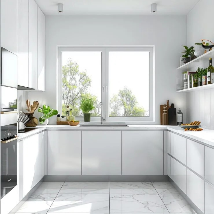 02 · Customer photo: White customer kitchen with a large window before blinds are added.