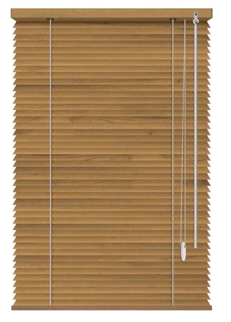 01 · Product: Brown Venetian blind product image on a neutral background.